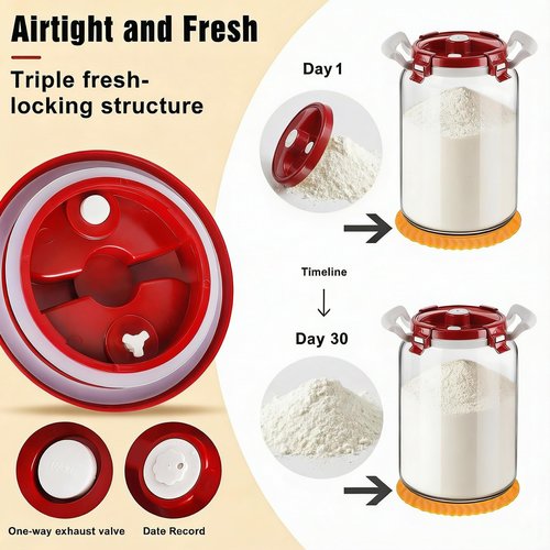 LIFEHIM Premium 2.6 Gallon Glass Flour Storage Container with Airtight Lid - Large 13 lb Capacity, BPA-Free Canister for Flour, Sugar, Rice & Pantry Organization