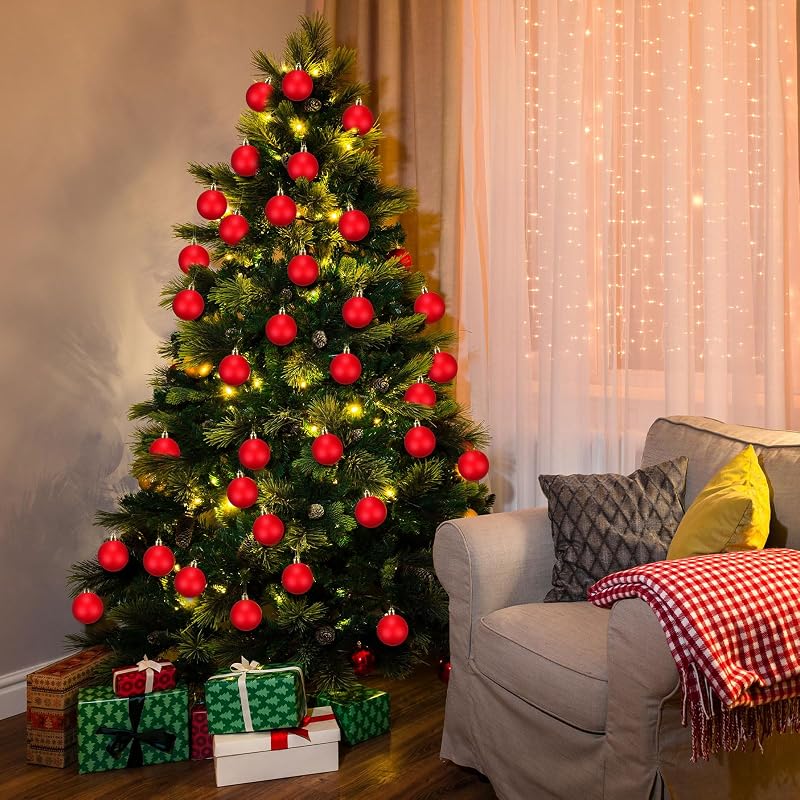 Red Christmas Ball Ornaments 100 Pcs 2.36 Inch Fillable Drops with Gold Rope