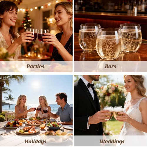 24 Pack 12oz Plastic Stemless Wine Glasses, Disposable Clear Wine Cups - Shatterproof, Unbreakable & BPA-Free, Recyclable Drinkware for Wedding Reception, Birthday Party, New Year, Holidays & Events