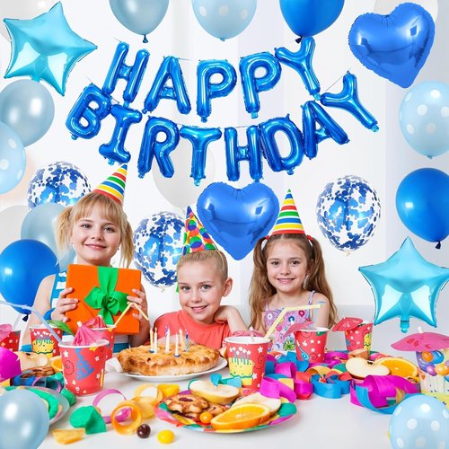 Blue Birthday Decorations - Happy Birthday Balloons & Polka Dot Confetti for Boys | Perfect for Baby Showers