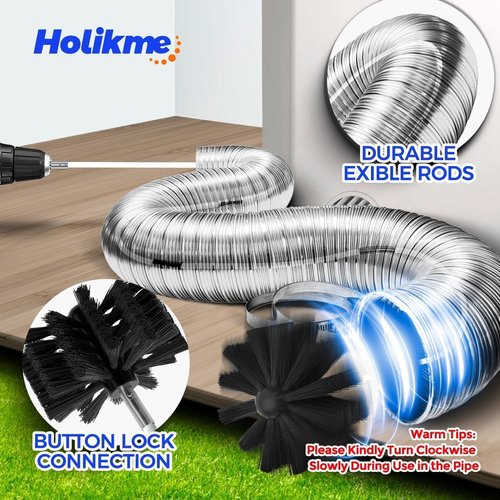 Holikme 25 Feet Dryer Vent Cleaner Kit - Flexible Lint Brush with Drill Attachment for Easy Cleaning