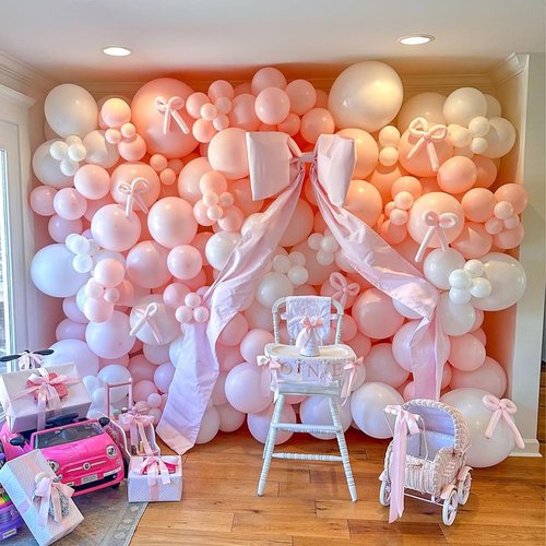 Coquette Birthday Decorations, 149 Pcs Pink and White Bow Balloon Garland Arch Kit for Wedding Bridal Baby Shower Bachelorette Party Decorations