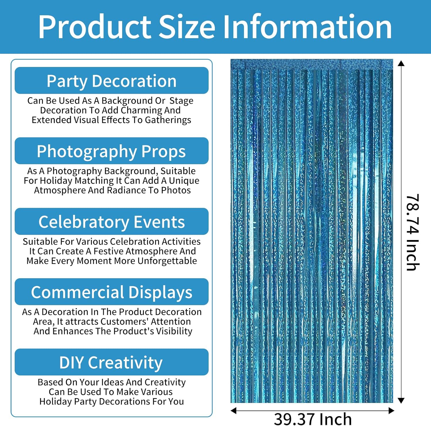 Picoway Blue Laser Foil Fringe Tinsel Backdrop Curtains - 4 Pack Ocean Themed Party Decor | Perfect for Birthdays, Engagements, and Showers