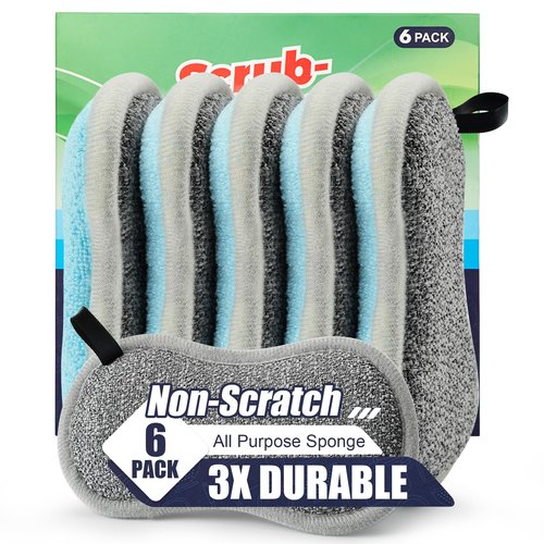 Dual Sided All-Purpose Sponges Kitchen,Dish Sponge for Washing Dishes Cleaning Kitchen,Non Scratch,Rough Scrubbers for Non-Stick Cookware, Soft Microfiber Scrub for Dishes(Bule,6Pack)