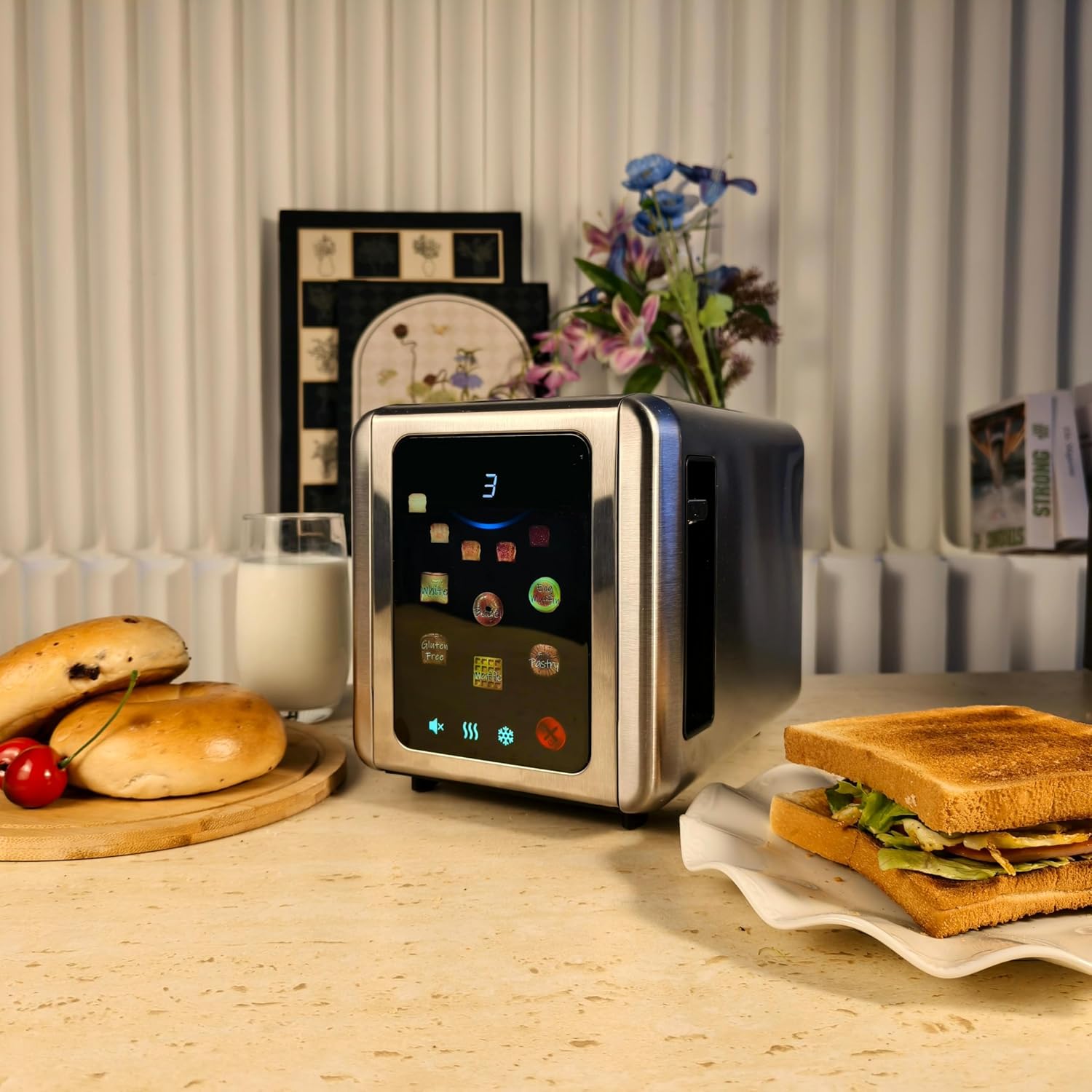 WHALL Stainless Steel Toaster - 2 Slice Full Touch Screen with Digital Timer & 6 Shade Settings | Silver