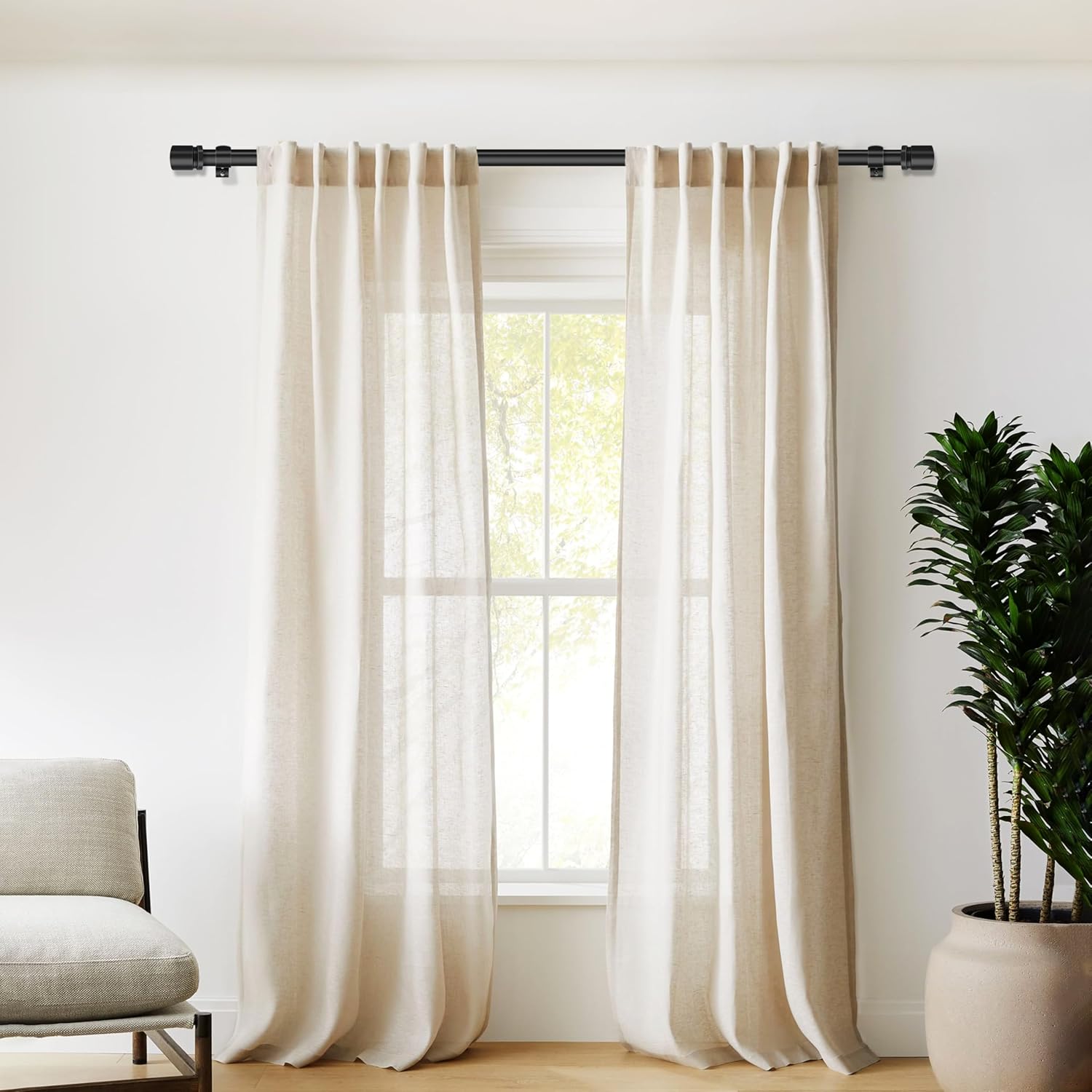 XDW-GIFTS Black Heavy Duty Curtain Rod - Adjustable 32 to 46 Inch, 1 Inch Diameter for Modern Decor