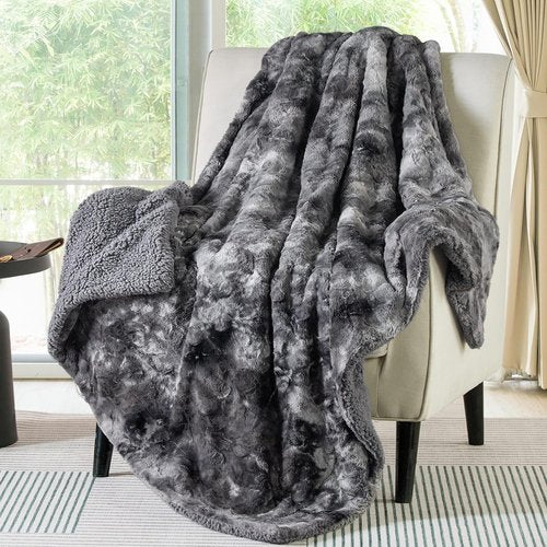 Bedsure GentleSoft Sherpa Throw Blanket - Cozy Fleece Blanket for Couch & Bed Decor, Grey Tie Dye, 50x60 Inches