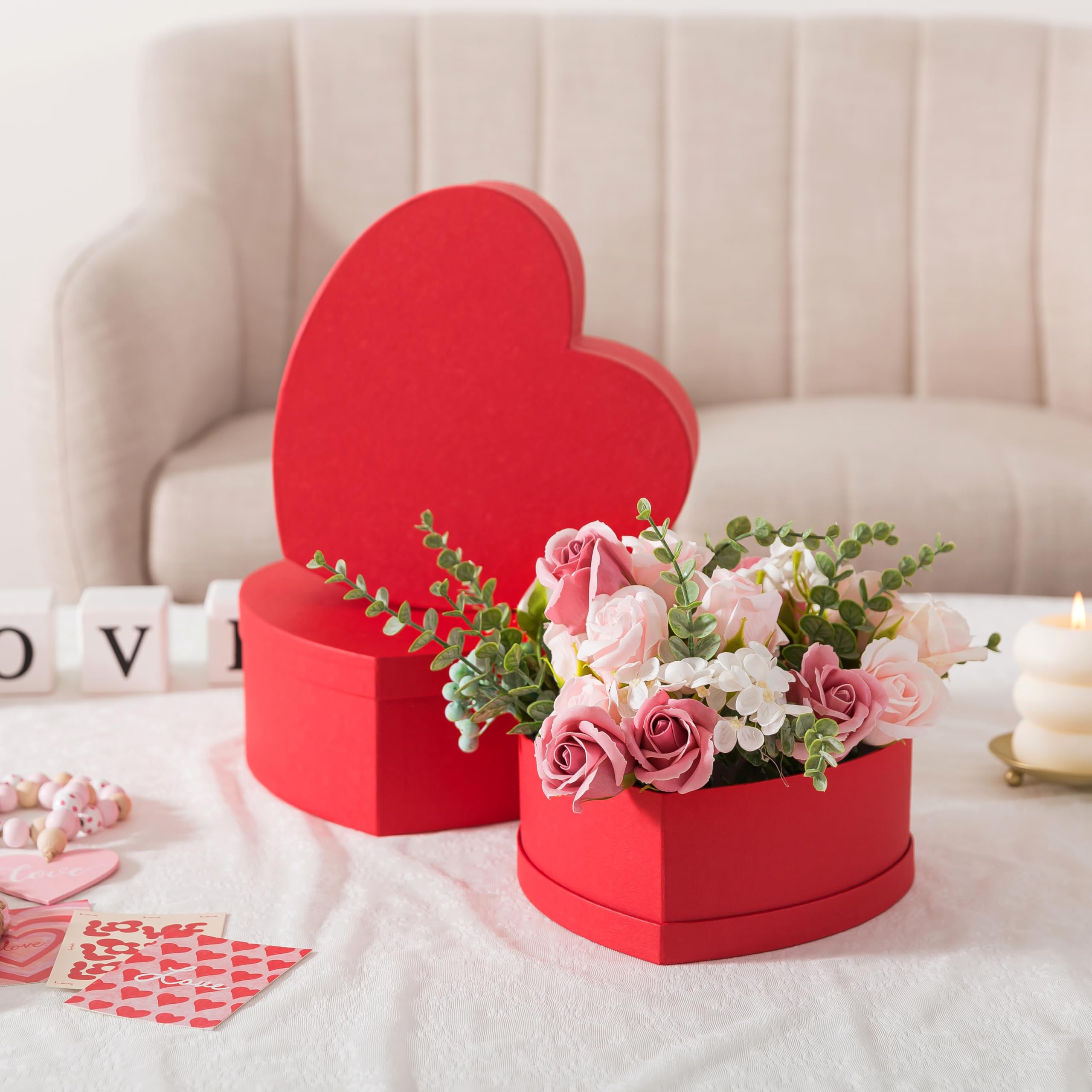 Soul & Lane Heart Shaped Boxes for Flowers - Set of 3 - Red, Large Cardboard Heart Gift Boxes for Presents with Lids, Ideal for Valentine's Day, Mother's Day