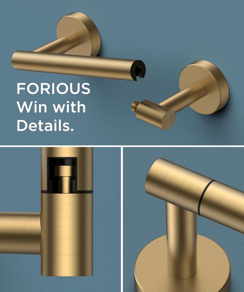 FORIOUS Toilet Paper Holder - Rustproof Stainless Steel Double Post Pivoting Design | Brushed Gold & Matte Black