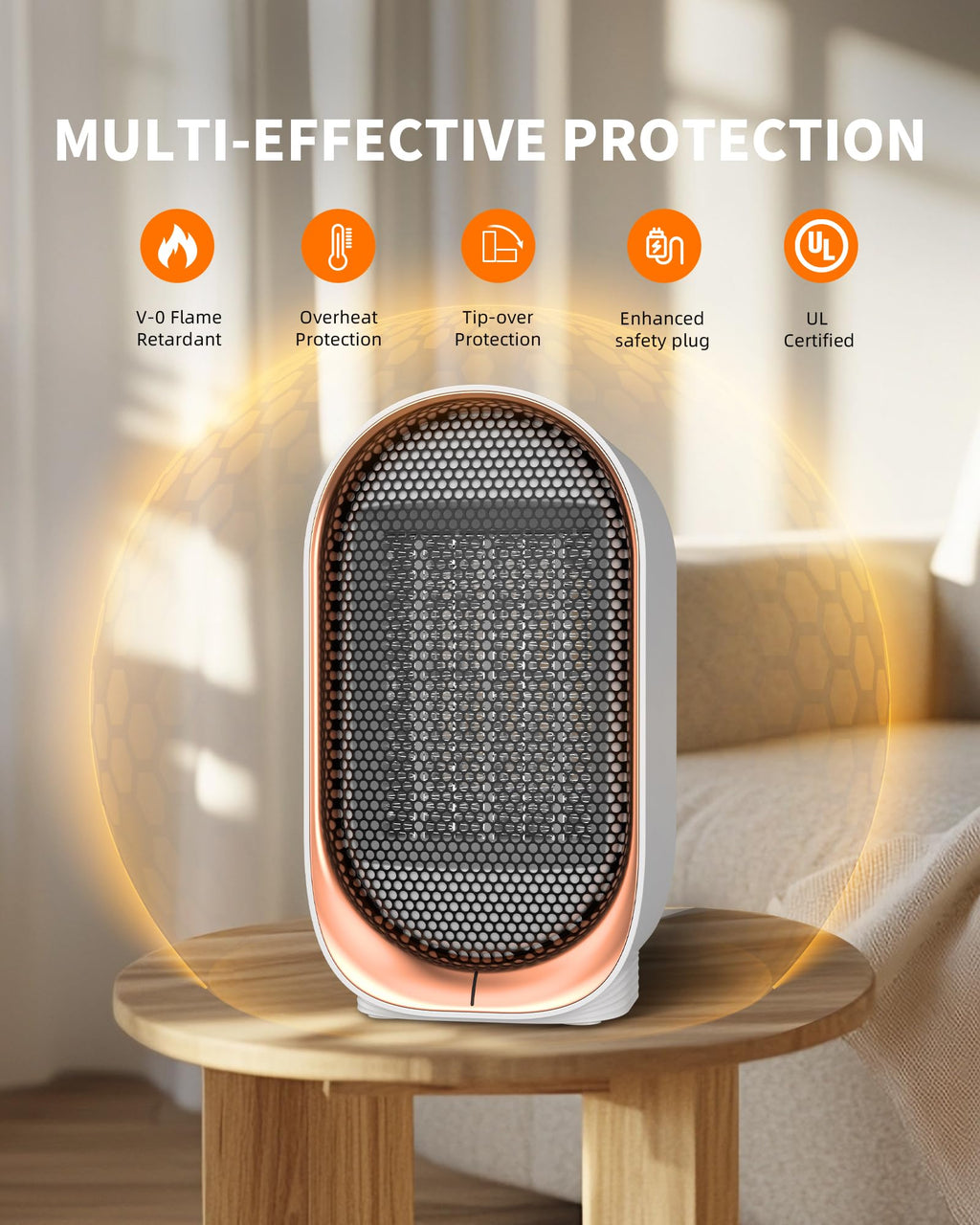Space Heater, Portable Heater for Indoor Use, Small Electric Heaters with Overheat & Tip-Over Protection, Mini Desk Heaters for Office Bedroom Bathroom, Compact & Efficient Heating, White