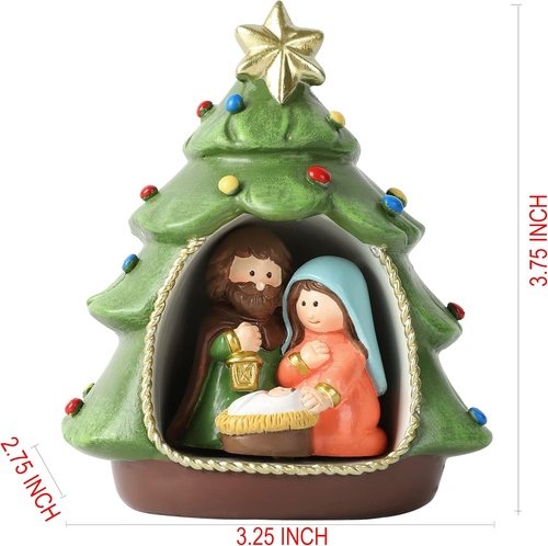Hodao Nativity Set - Holy Family Scene for Christmas Indoor Decorations | Green Xmas Decor Gift