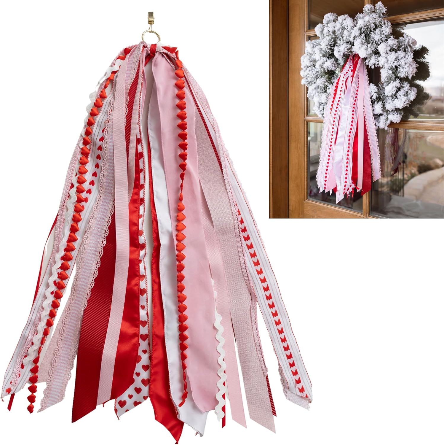 Premium Wreath Ribbon Set by [Brand Name] - Decorative Bow & Assorted Clip-On Ribbons for Indoor/Outdoor Use - Perfect for Valentine's Day