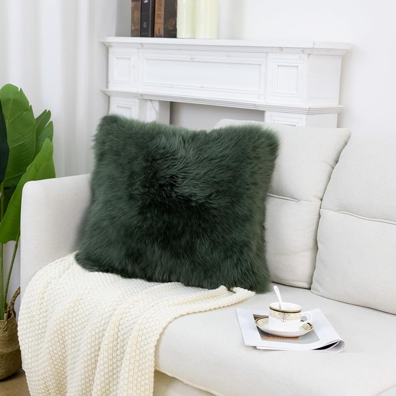 Forest Green 18x18 Luxury Sheepskin Cushion Cover - Faux Fur Pillow Case, 1pc (Variation of THIS listing)