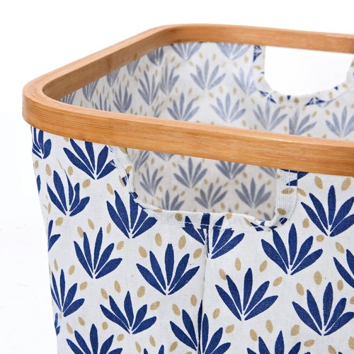 Household Essentials Bamboo Rimmed Krush Hamper with Cutout Handles, Set of 2 Sizes, Blue Cacti
