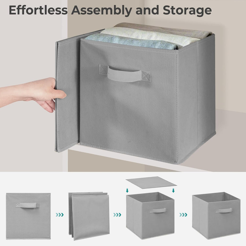 Skiennix Storage Bins - 11x11 Inch Fabric Foldable Organizer for Clothes & Blankets - Gray, 12 Pack