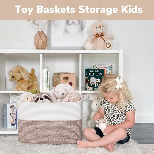 Goodpick Woven Storage Baskets - Large Rectangle Toy Organizer with Handles | 18 x 14 x 12 Inches