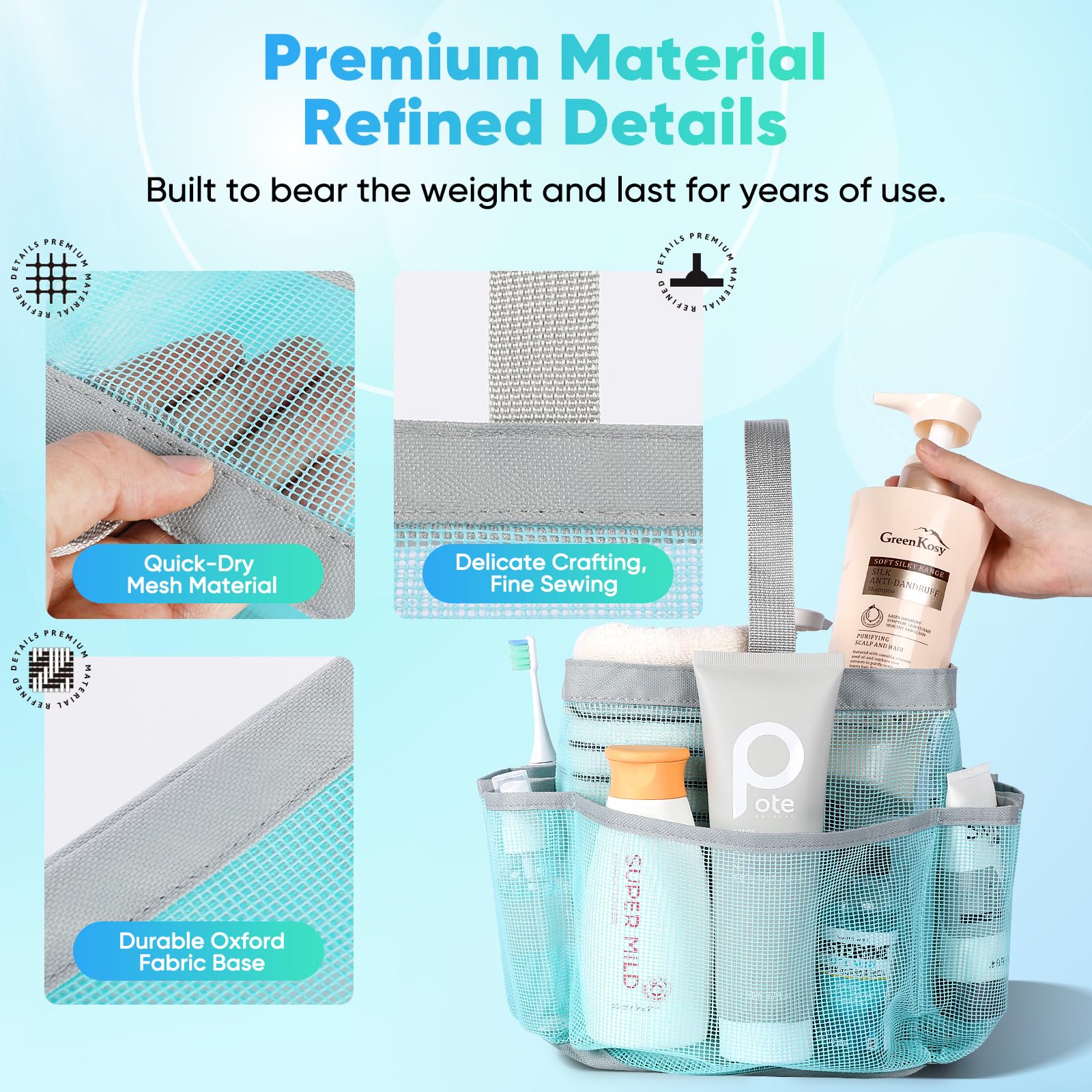 EUDELE 2 Pack Mesh Shower Caddy Portable for College Dorm Room Essentials, Shower Caddy Dorm with 8-Pocket Large Capacity,Shower Bag for Beach,Swimming,Gym