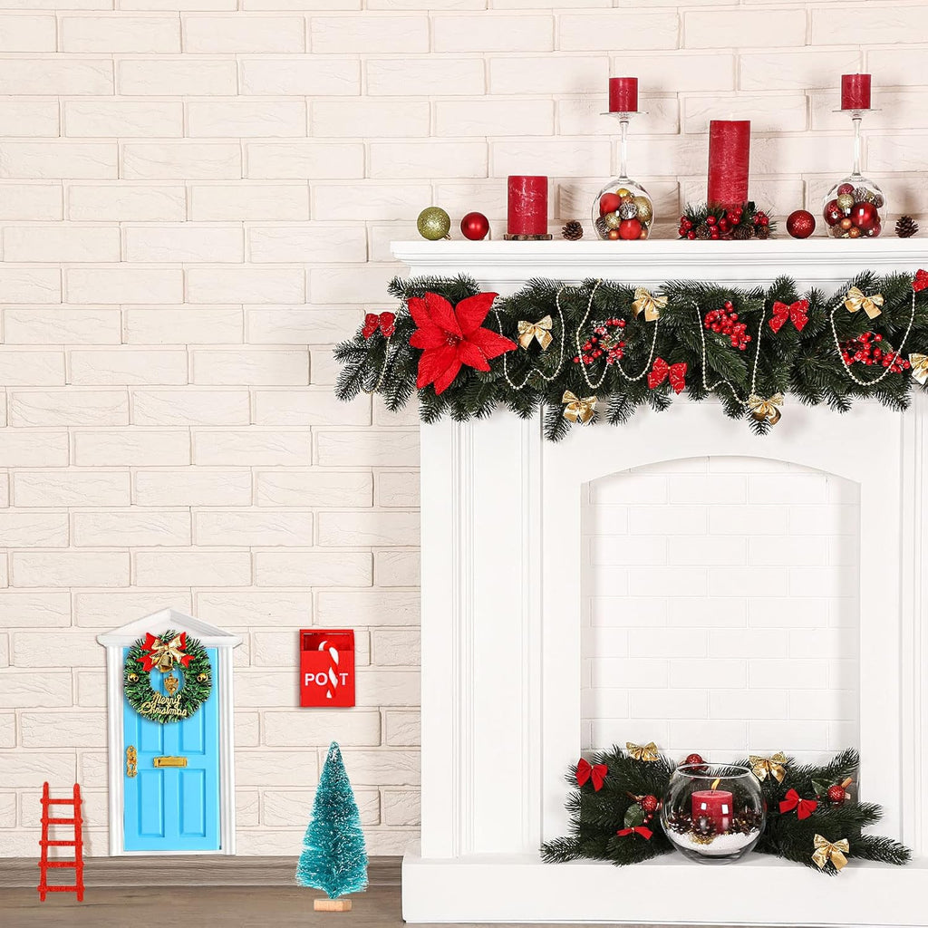 Skiennix 20 Pcs Christmas Elf Fairy Doors - Enchanted Miniature Outdoor Decor for Kids | Red & Blue