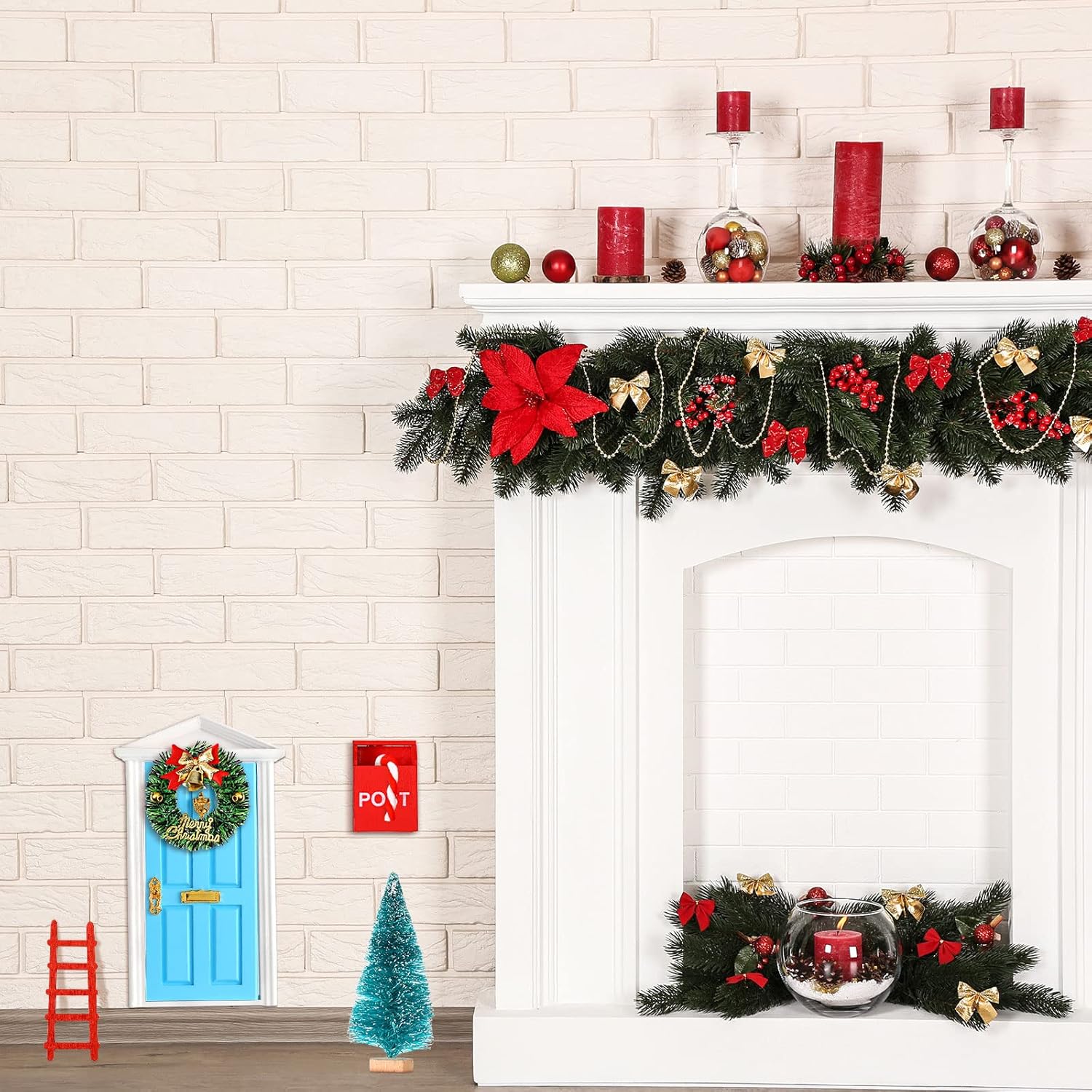 Skiennix 20 Pcs Christmas Elf Fairy Doors - Enchanted Miniature Outdoor Decor for Kids | Red & Blue