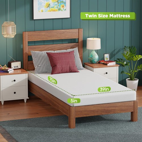 FDW 5-Inch Twin Mattress - Medium Firm Foam Support | Breathable, Removable Zipper Cover, CertiPUR-US Certified