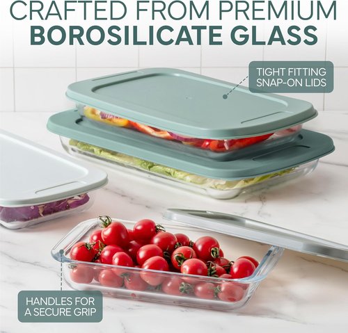 Cook With Color 8-Piece Deep Glass Baking Dish Set - Versatile Casserole & Food Storage Containers | Microwave & Dishwasher Safe, Sage