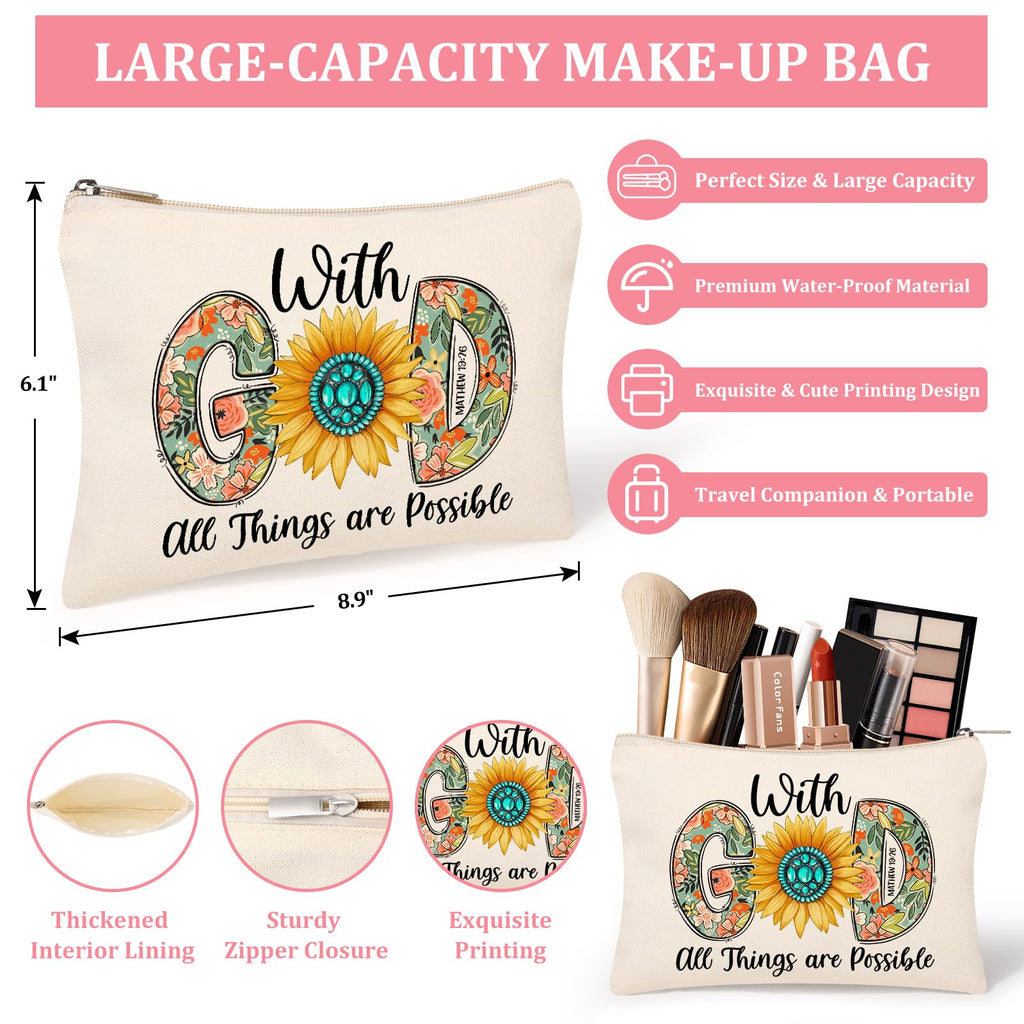 Tecanne Christian Gifts for Women, Canvas Tote Bag with Makeup Bag, Inspirational, Religious, Spiritual, Birthday, Christmas Gifts for Women Her, Mom, Wife, Girlfriend, Sisters, Best Friends