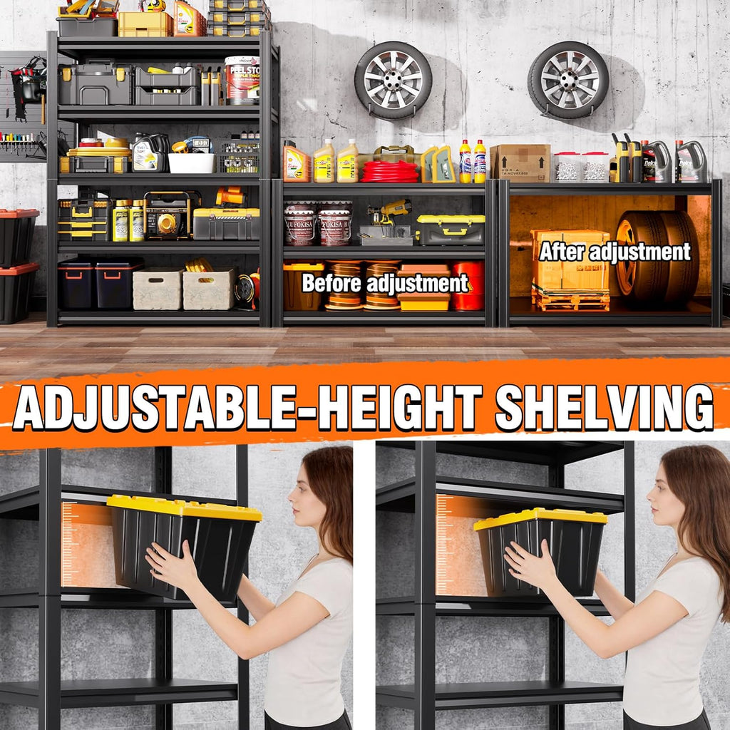 Skiennix Metal Garage Shelving - 2500LBS Capacity, 5-Tier Adjustable Heavy-Duty Storage Unit | 71" H x 35" W x 16" D