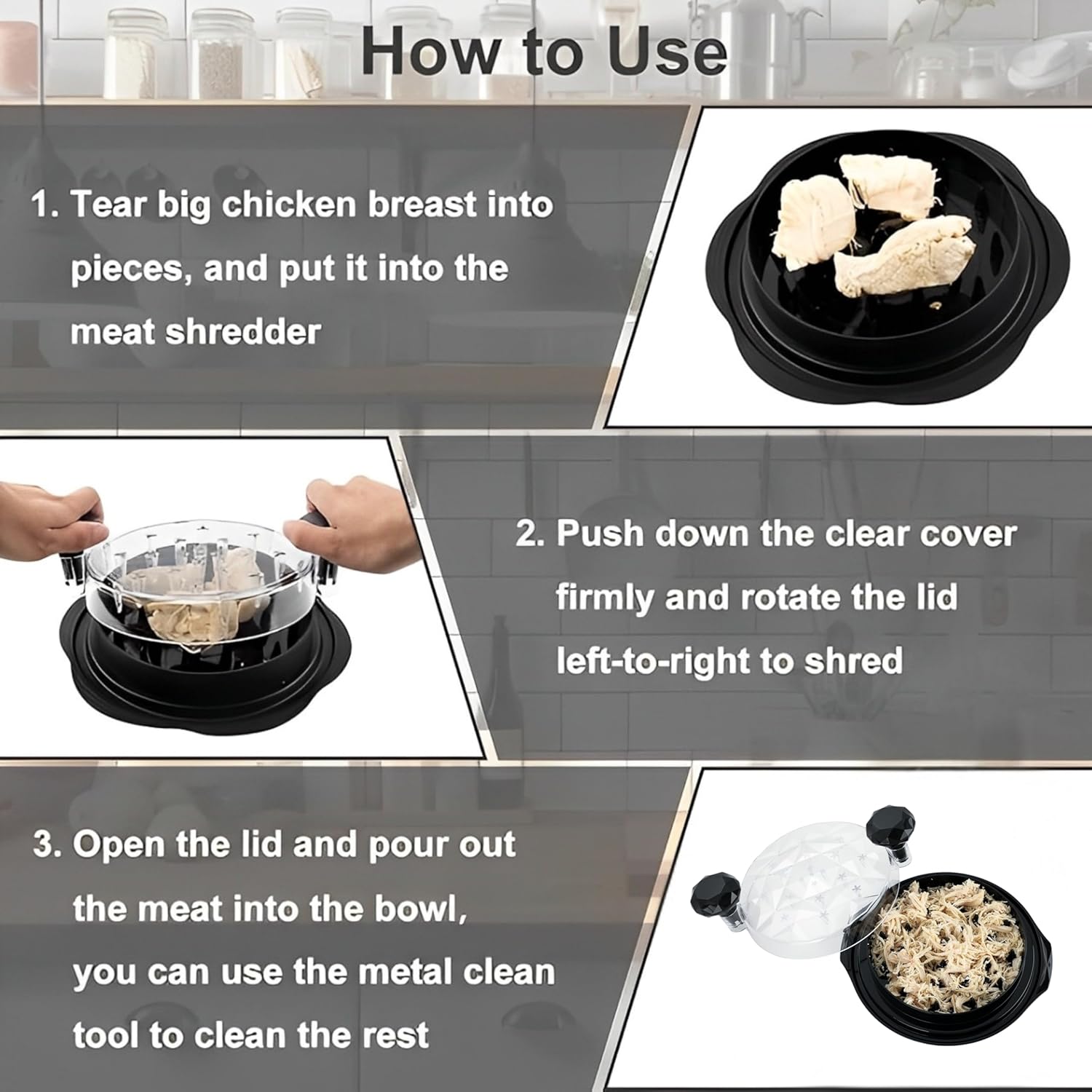 Skiennix Chicken Shredder - Eco-Friendly Large Meat Shredder Tool with Ergonomic Handle | BPA-Free, Black