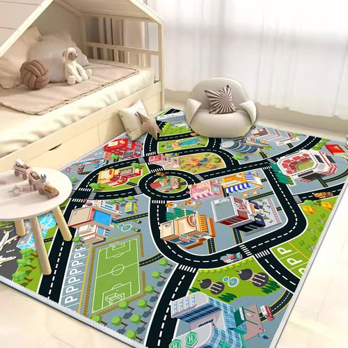 Kids Car Rug, Carpet Playmat for Toy Cars and Train, Road Traffic Play Mat for Kids, Play Area Rug with Non-Slip Backing, Ideal Gift for Children's Room playroom(2.6×3.9ft/31×47in)