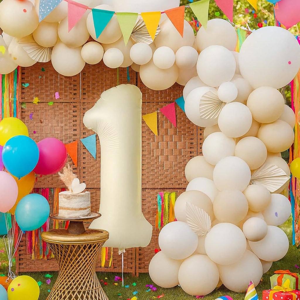 Skiennix 40-Inch Beige Number 1 Balloon - Large Cream White Foil for 1st Birthday Decorations