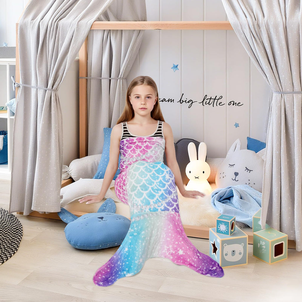 Rediar Mermaid Tail Blanket for Girls Soft Flannel Sleeping Snuggle Kids Wearable Blanket Toddler Teen Birthday Christmas Gift 3-4 4-6 7-8 10-12