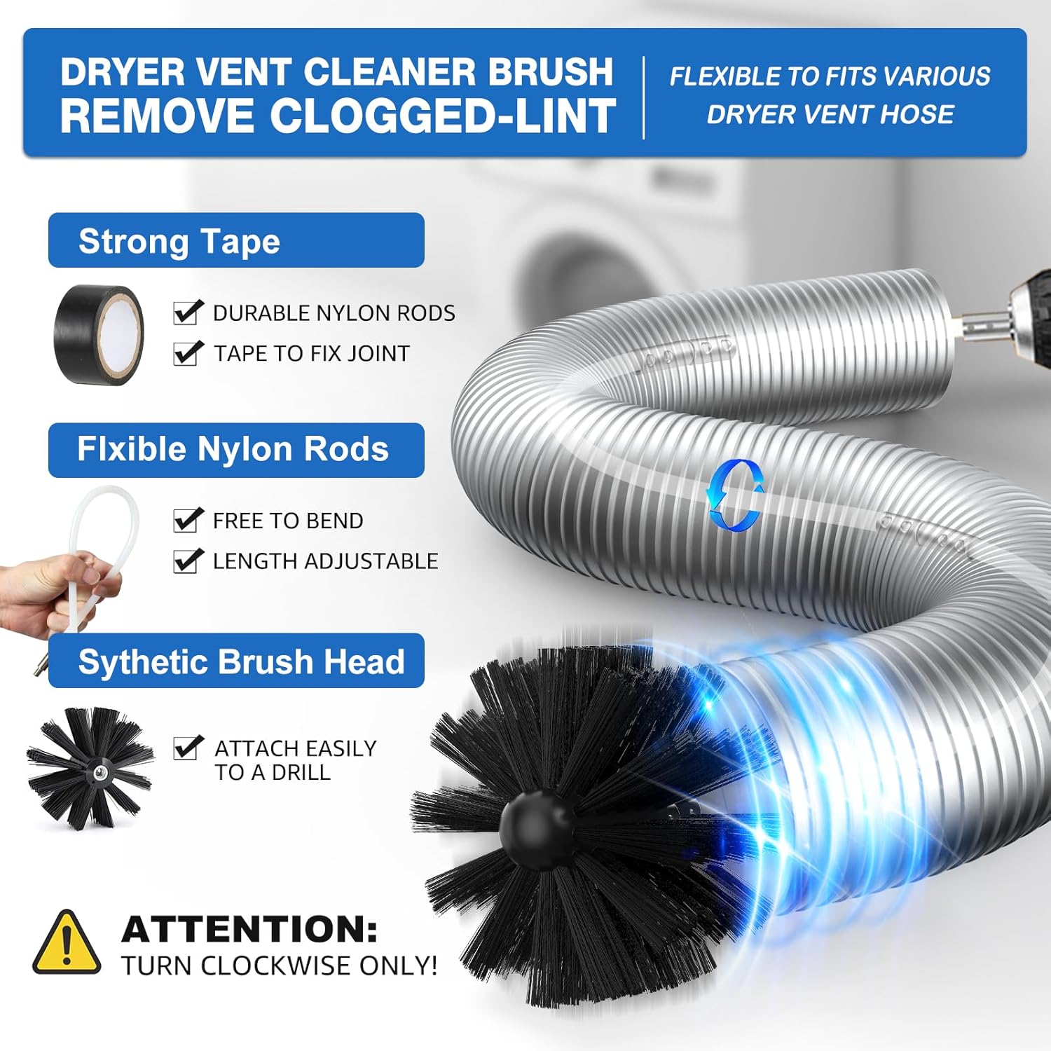 PetOde 40-Feet Dryer Vent Cleaner Kit - 22-Piece Lint Removal Tools with Flexible Brush & Attachments
