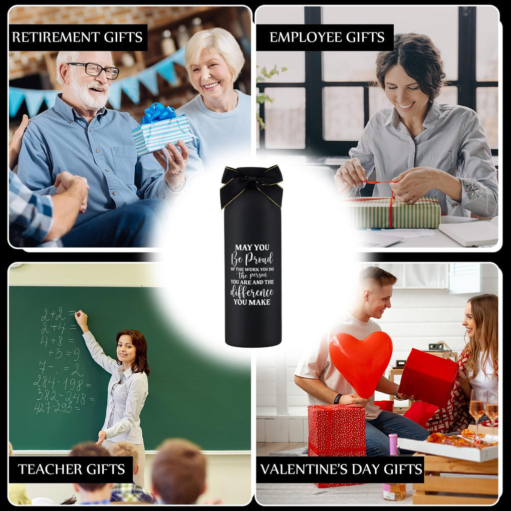 Teecyhooo 10 Pcs Employee Appreciation Gifts Thank You Water Bottle Bulk 17 oz Stainless Steel Frosted Inspirational Team Bottle with Box for Teacher Nurse Staff Christmas Gifts(Black,Appreciation)