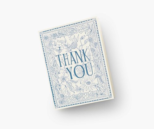 RIFLE PAPER CO. Delft Thank You Cards, Keepsake Boxed Set of 8 with Adriatic Blue Envelopes, Full-Color Illustration, Blank Interior, 4.25" L x 5.5" W