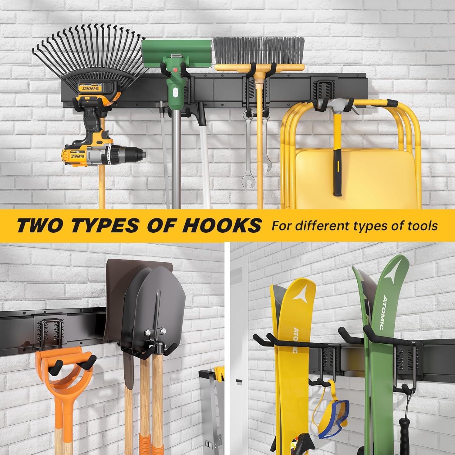 UUP 32-Inch Garage Storage | Heavy-Duty Wall Mount Garden Tool Organizer with Adjustable Hooks