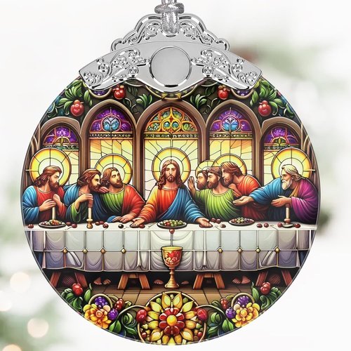 Last Supper Christmas Ornaments - 3" Stained Glass Decor | Perfect Holiday Gift for Religious Believers