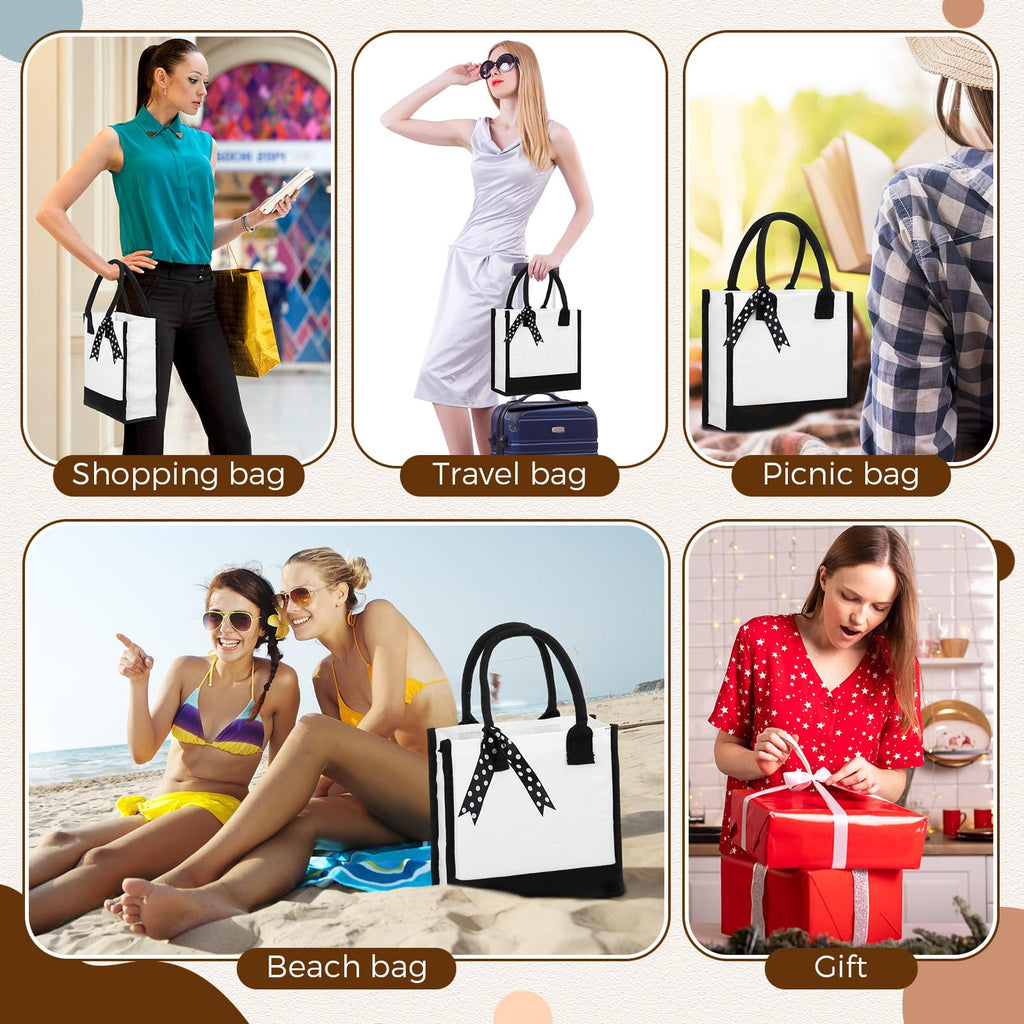 Sunnymove 12 Pcs Small Canvas Tote Gift Bags Bulk for Women Size 10 x 10 x 4 Inch Sublimation Personalized Blank Shopping Tote with Handle for Wedding Bridesmaid Birthday Party