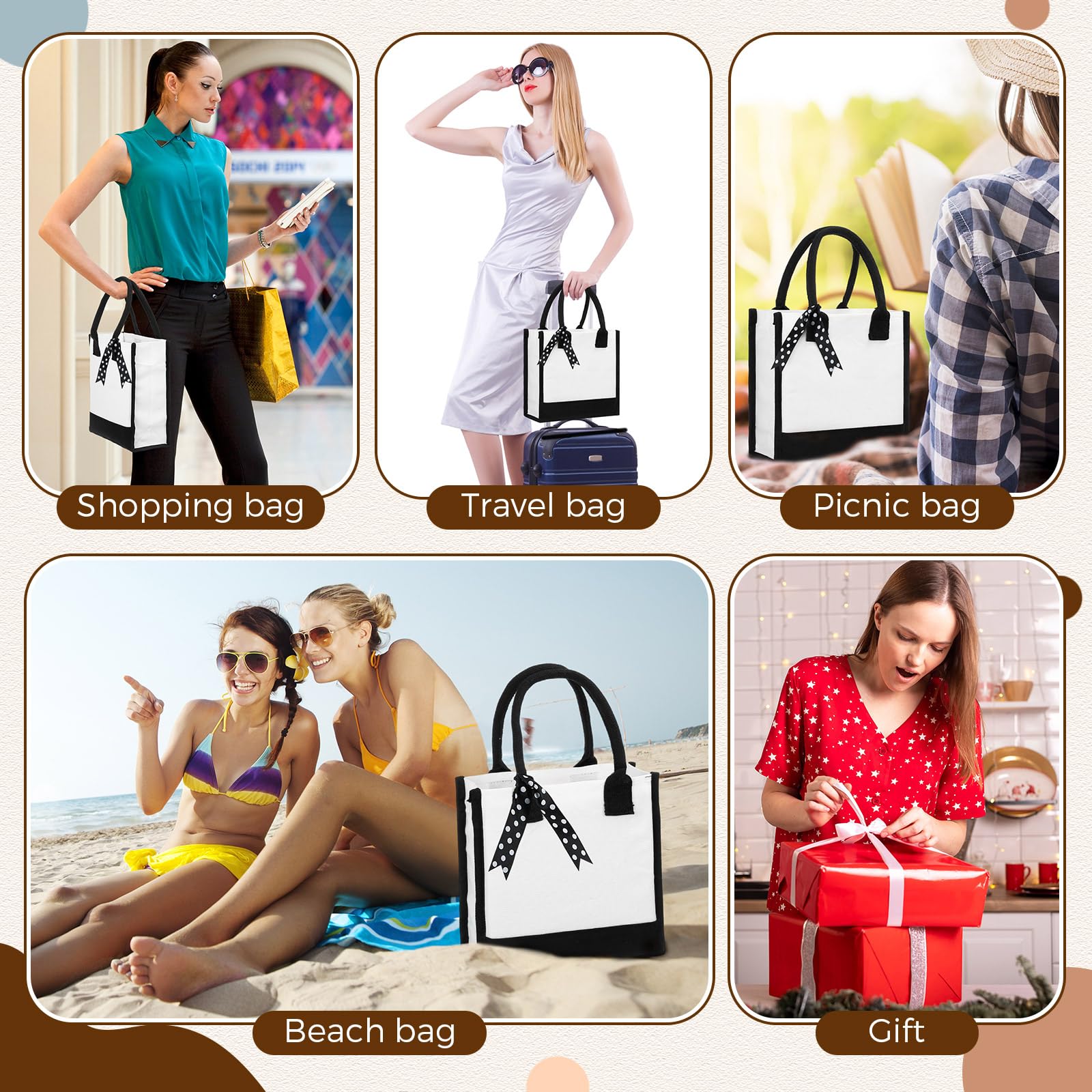 Sunnymove 12 Pcs Small Canvas Tote Gift Bags Bulk for Women Size 10 x 10 x 4 Inch Sublimation Personalized Blank Shopping Tote with Handle for Wedding Bridesmaid Birthday Party
