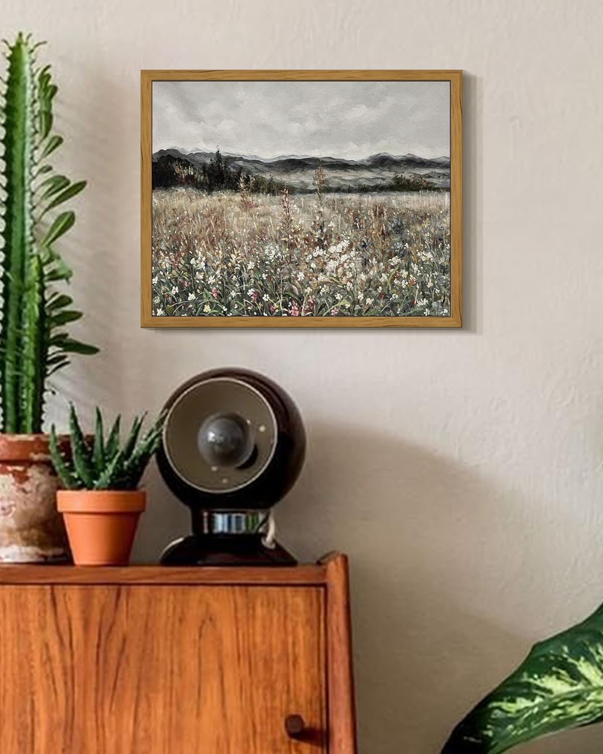 SHENIFY Vintage Landscape Wall Art - Meadow Flowers Retro Classic Painting for Home Decor | 8x10in Natural Frame