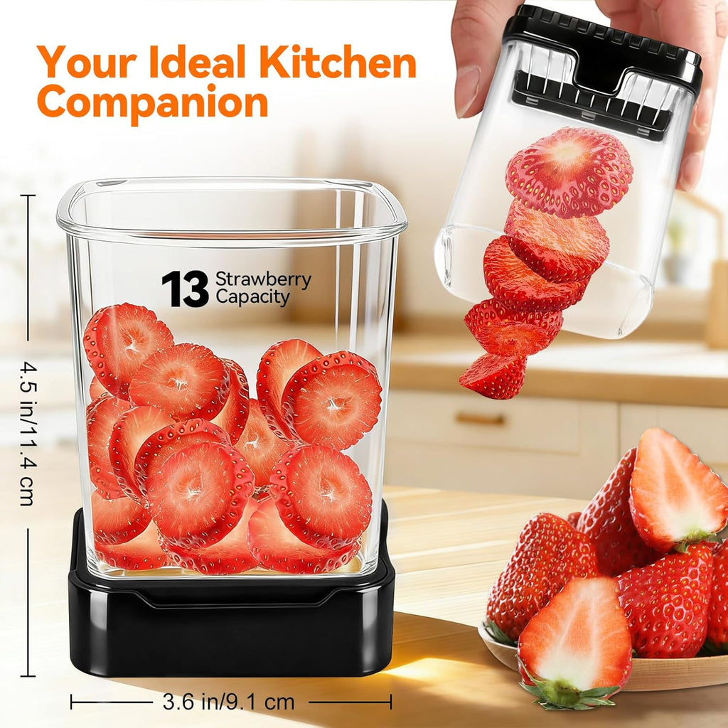 Skiennix Fruit Slicer Cup - Detachable Cutter for Quick Strawberry, Banana & Egg Slicing | Black & Red 2-Pack