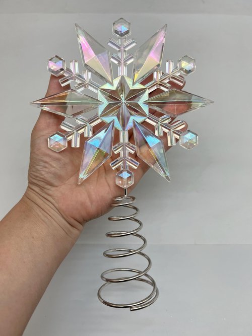 PEPPERLONELY Miniature Iridescent Snowflake Mini Tree Topper Christmas Decorations, 5.5" Wx9 L