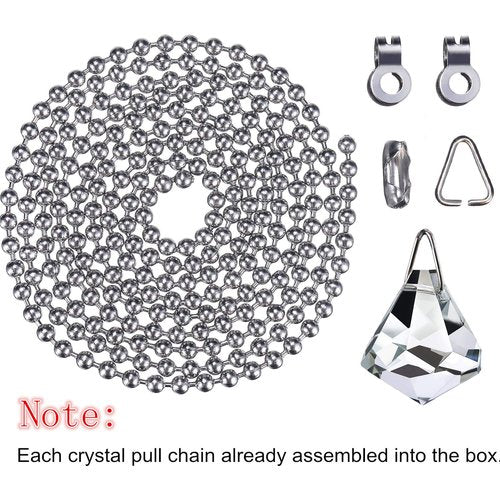 HESTYA 2 Sets Clear Crystal Pull Chain Extension with Connector for Ceiling Light Fan Chain, 1 Meter Length Each (Style D)