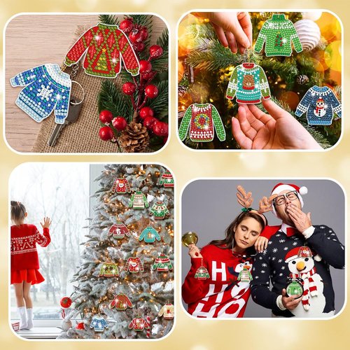 Estune 15 Pcs Christmas Diamond Painting Keychain Kits - DIY 5D Art for Holiday Decor & Gifts