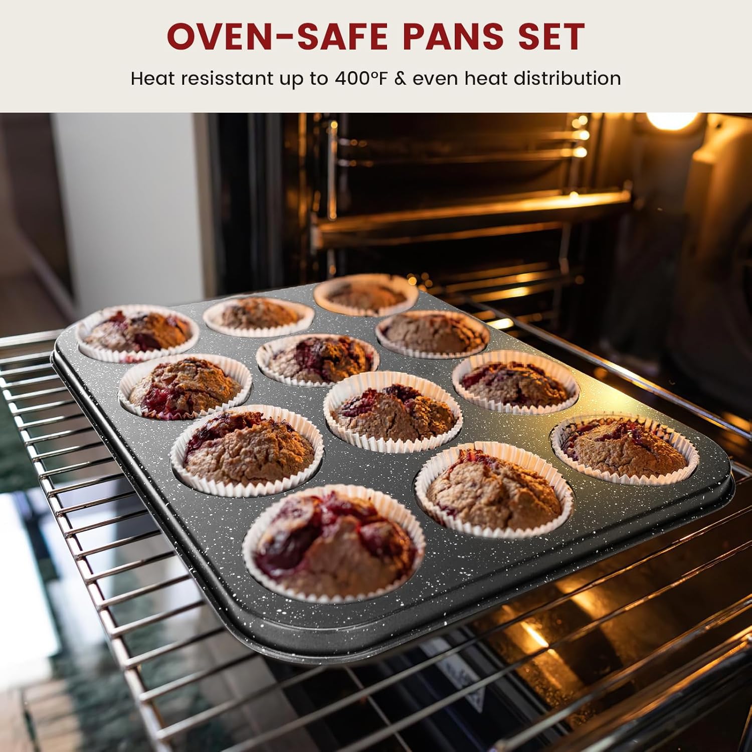 Terlulu 10-Piece Nonstick Baking Pans Set - Stackable Carbon Steel Bakeware for Oven Cooking | Black