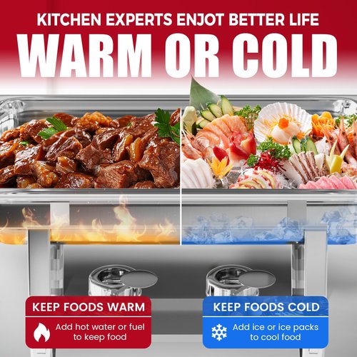 IMACONE Chafing Dish Buffet Set of 2, 8QT Stainless Steel Rectangular Chafers and Buffet Warmer Sets for Catering, with Food & Water Pan, Lid, Foldable Frame, Fuel Holder for Event Party Holiday