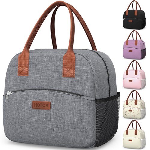HOTOR Lunch Bag for Women & Men - Wear-Resistant Insulated Lunch Box with Large Capacity, Multi-Functional Cooler Bag for Office, Picnic, Grey, 10L, 10.60" x 5.90" x 9.50"