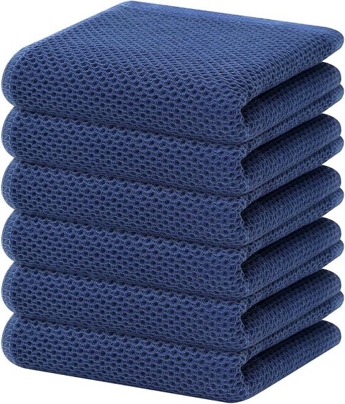 Homaxy 100% Cotton Waffle Weave Kitchen Dish Towels - Ultra Soft & Absorbent | 13 x 28 Inches, Navy Blue, 6-Pack