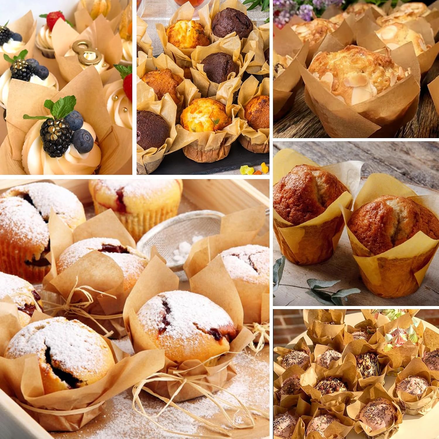 Natural Tulip Cupcake Liners - Unbleached Parchment Muffin Wrappers | 200 Greaseproof Cups for Parties