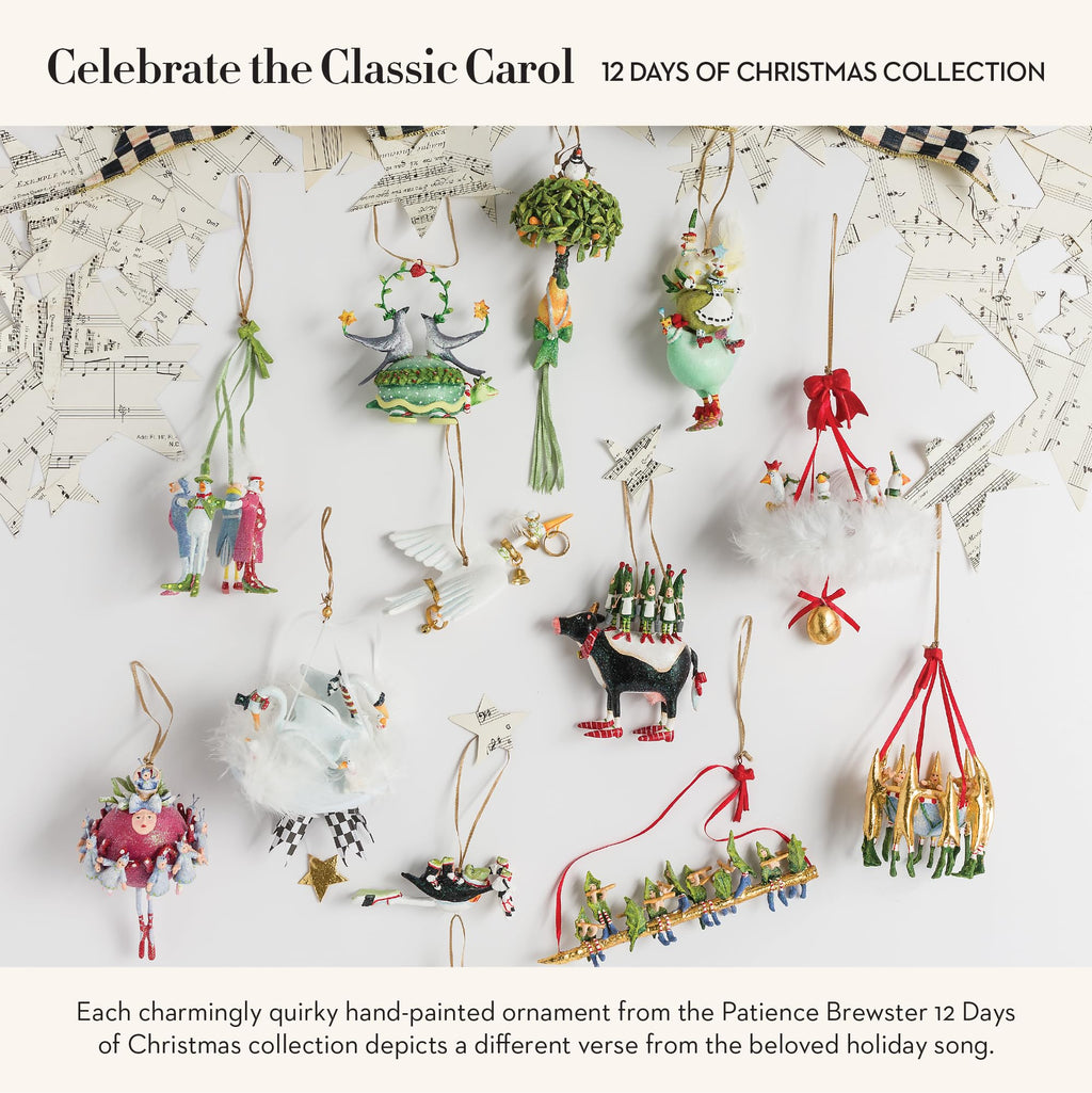 MACKENZIE-CHILDS Patience Brewster 12 Days Christmas Ornament, Decorative Hanging Ornament for Christmas Tree, 8 Maids a-Milking