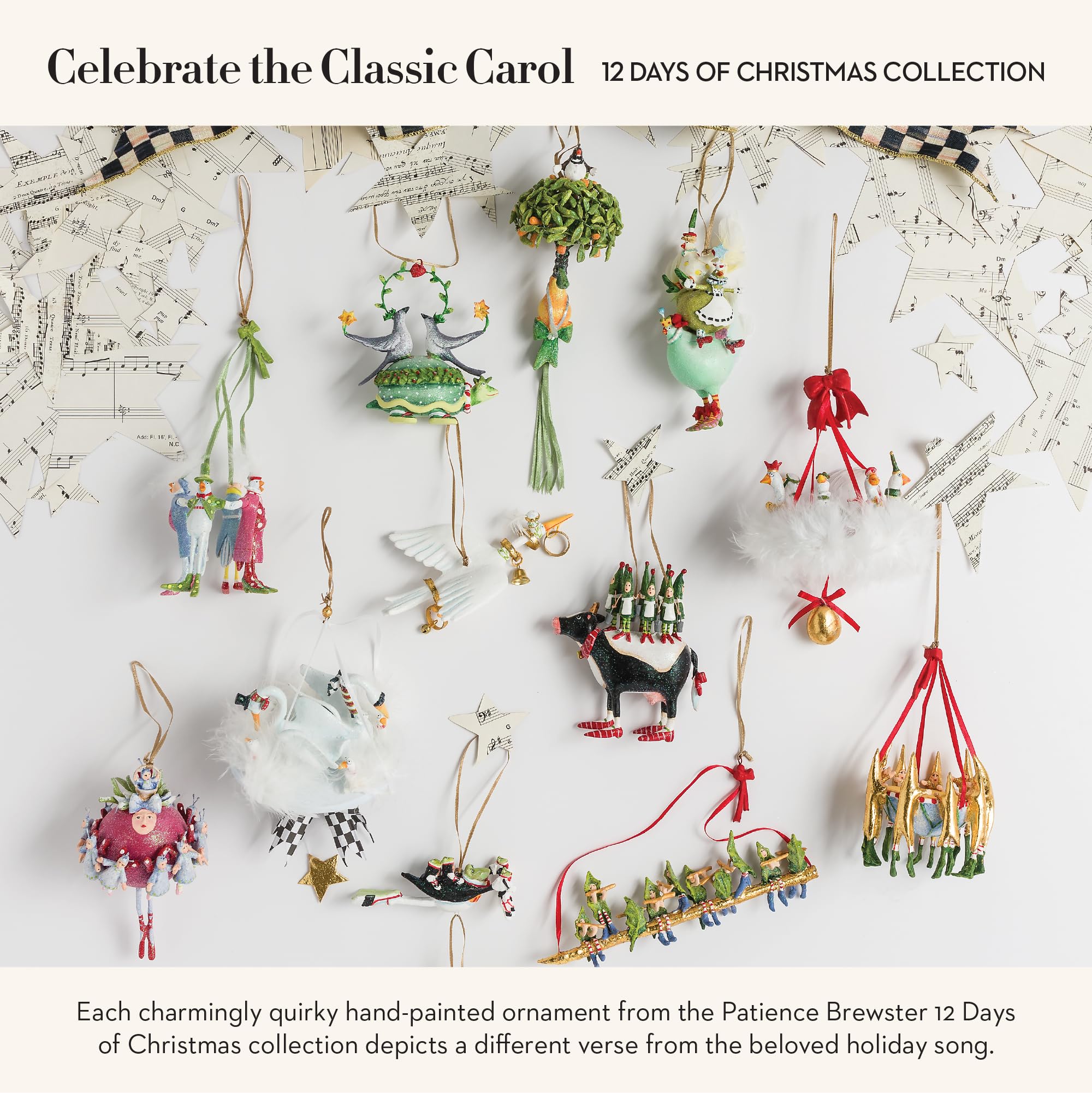 MACKENZIE-CHILDS Patience Brewster 12 Days Christmas Ornament, Decorative Hanging Ornament for Christmas Tree, 8 Maids a-Milking